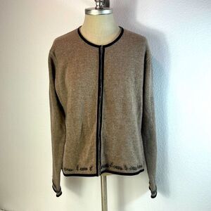 J Jill Cardigan Sweater 100%  Lambswool Zip Front Crew Neck Knitted Brown M NWT